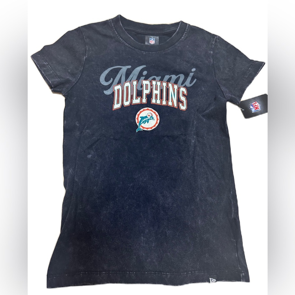 Girls Youth New Era Black‎ Distressed Miami Dolphins T-shirt NWT 6X